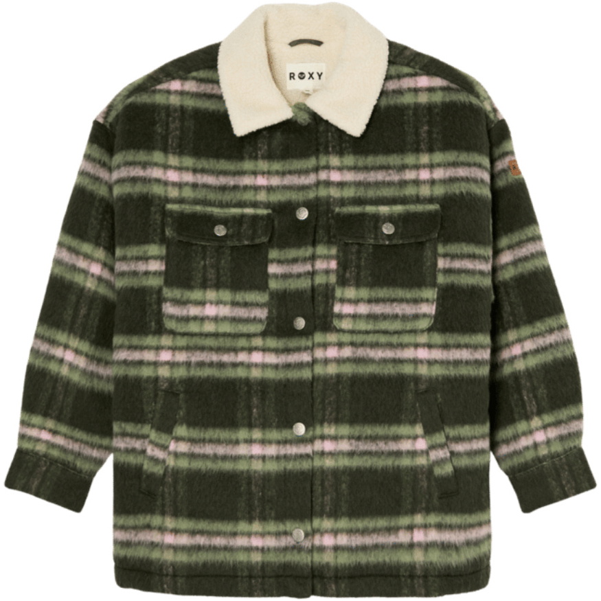 2026 Roxy Womens Passage Of Time Plaid Jacket ERJJK03718 - Oil Green Chalet Plaid